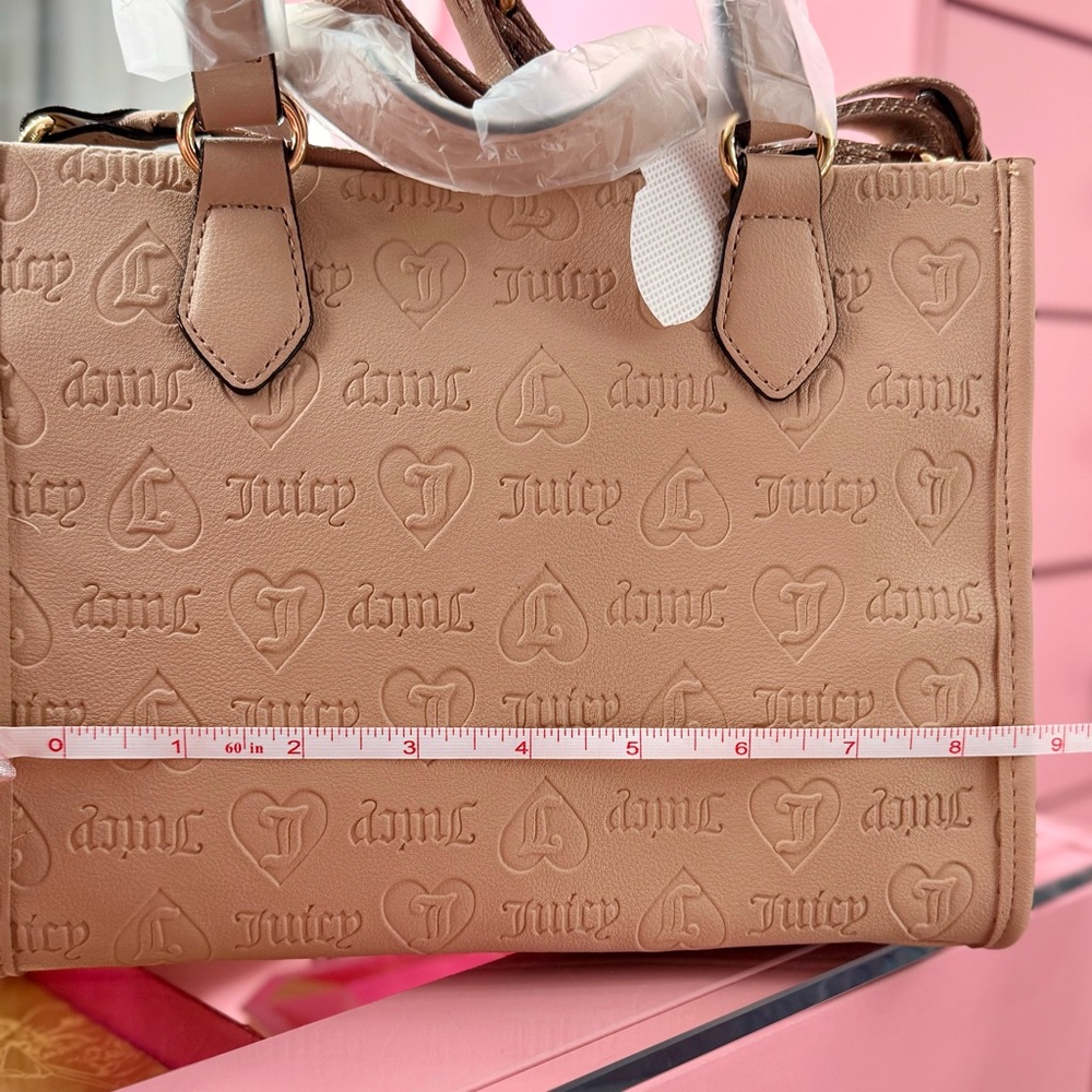 Juicy Couture Logo Mini Beige Cream Tote Web Strap Gold Heart Charm - Picture 5 of 6